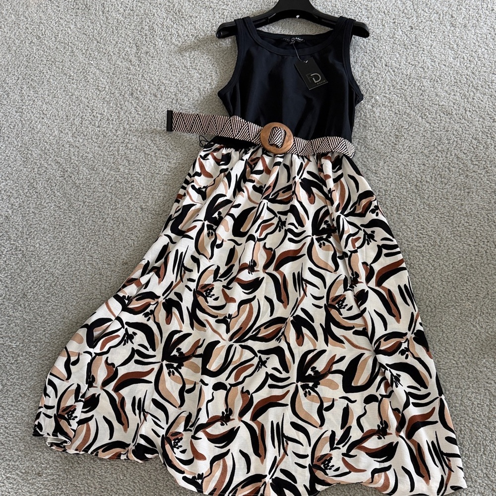 Fred David Black Top with Brown Patterned Skirt Kids Dress
